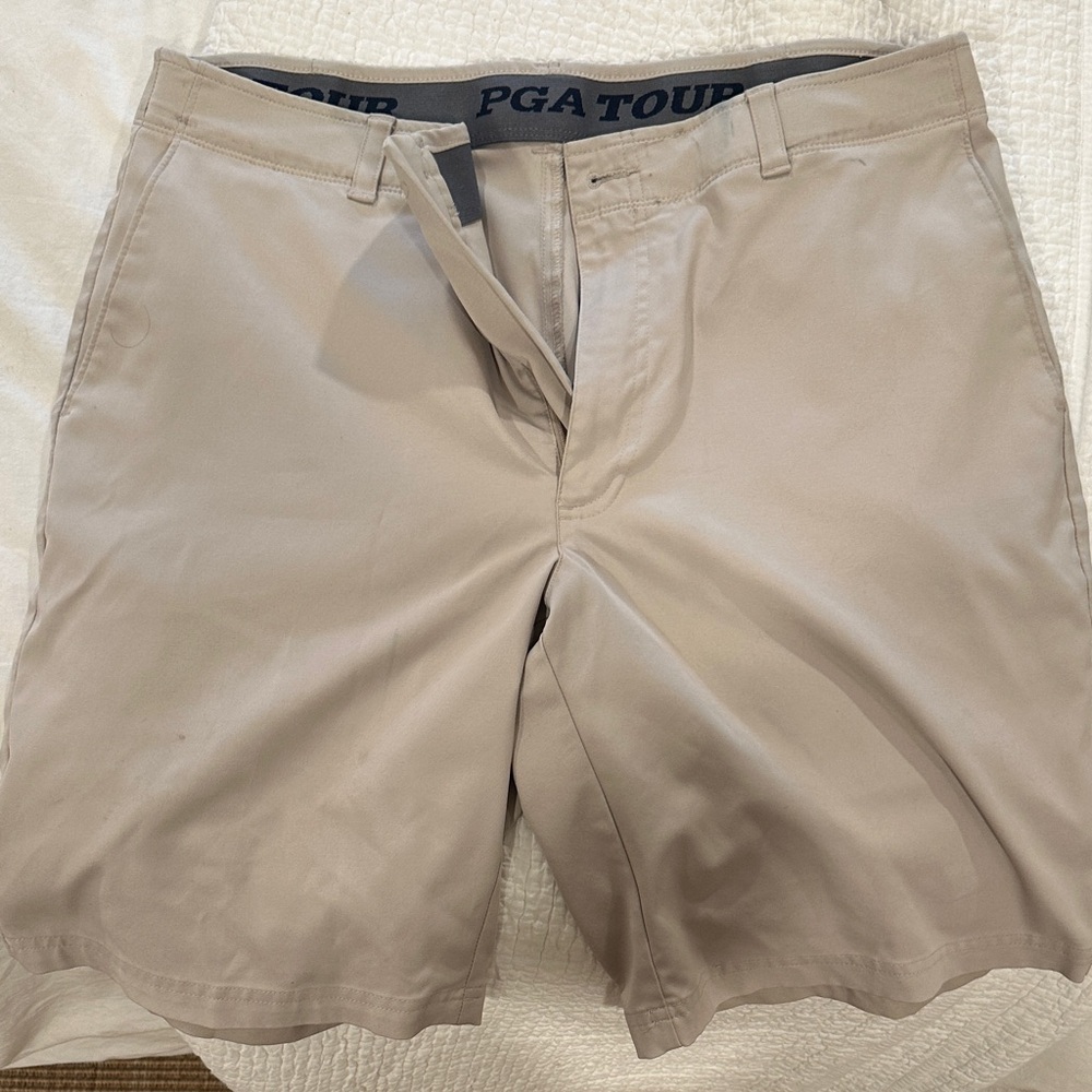 PGA Tour Men's Light Brown Flat Front Shorts